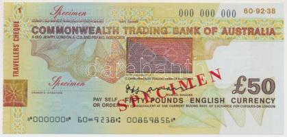 Nagy-Britannia DN "Ausztrál Nemzetközösségi Kereskedelmi Bank" 50Ł "SPECIMEN" utazási csekk T:I- Great Britain ND "Commonwealth Trading Bank of Australia" 50 Pounds "SPECIMEN" travellers' cheque C:AU