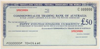 Nagy-Britannia DN "Ausztrál Nemzetközösségi Kereskedelmi Bank" 50Ł "SPECIMEN" utazási csekk T:I- Great Britain ND "Commonwealth Trading Bank of Australia" 50 Pounds "SPECIMEN" travellers' cheque C:AU