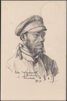 1917 Russian POW in a German camp, artist signed postcard