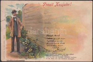 New Year, gentleman, ladies, humour, hold to light litho (EB)