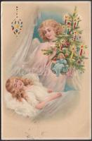 Christmas, angel, christmas tree, hold to light litho (EB)