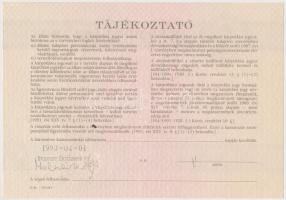 Budapest 1991. "Országos Kárrendezési és Kárpótlási Hivatal" kárpótlási jegye 1000Ft-ról, ...