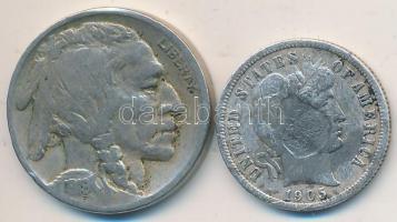 Amerikai Egyesült Államok 1919D 5c "Buffalo" + 1905. 1d Ag "Barber" T:2-,4
USA 1...