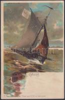 Sailing boat, hold to light litho (EK)