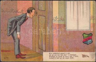 Peeping tom, keyhole, humour, hold to light litho (Rb)