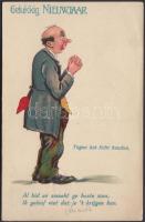 New Year, humour hold to light litho (wet damage)