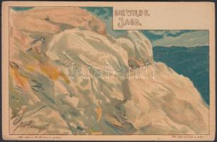 Die wilde Jagd / Hunter, Grim Reaper on horse, hold to light litho (EK)