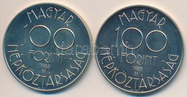 1988. 100Ft "Labdarúgó VB (III) / Két játékos" + 1989. 100Ft "1990 Labdarúgó VB - kézfogás"  T:BU