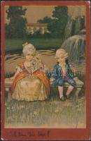 Italian art postcard, baroque children couple s: Colombo (EB)