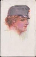 Italian art postcard, Lady with hat s: Usabal (fa)