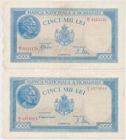 Románia 1943-1944. 5000L (2x) egyiken vízjel portré T:III Romania 1943-1944. 5000 Lei (2x) one of them with portrait watermark C:F