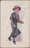 Italian art postcard, lady with violin 'Erkal Nr. 316/4.' s: Usabal (EB)