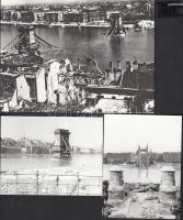 cca 1948 Budapest lerombolt hídjai, 3 db fotó, 9x12 és 18x13 cm-es méretben