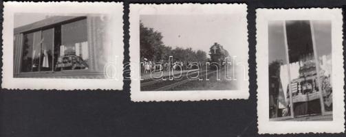 1938 A Szent Jobbot szállító Aranyvonat, 3 db fotó, hátoldalán feliratozva, 6x5 cm