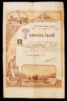 1907 Bp., Az Óbudai Hajógyár intézősége által kiadott díszes tanonclevél okmánybélyeggel