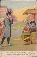 Adam in the Garden of Eden, then and now, apples, humour, hold to light litho (b)