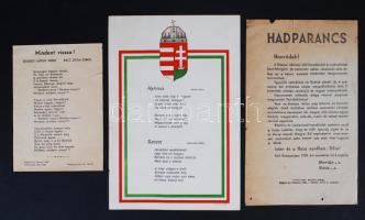 cca 1938 Felvidék visszatérése kapcsán kiadott hadparancs, buzdító vers és a Himnusz