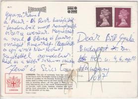 Deák Bill Gyulának címzett képeslap zenésztársak aláírásával