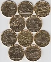 Amerika Egyesült Államok 1999-2006. 1/4$ klf aranyozott! emlékkiadások (10x) T:1
USA 1999-2006. Quar...