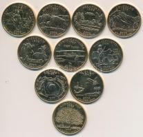 Amerika Egyesült Államok 1999-2006. 1/4$ klf aranyozott! emlékkiadások (10x) T:1
USA 1999-2006. Quar...