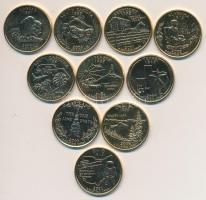 Amerika Egyesült Államok 2000-2006. 1/4$ klf aranyozott! emlékkiadások (10x) T:1
USA 2000-2006. Quar...