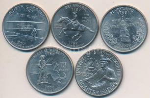 Amerikai Egyesül Államok 1976-2001. 1/4$ (5xklf emlékkiadás) T:2
USA 1976-2001. 1/4 Dollar (5xdiff c...