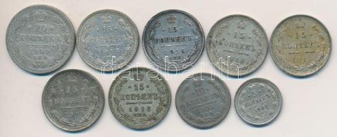 Oroszország 1902. 5k Ag + 1905. 10k Ag + 1912-1916. 15k Ag (6x) + 1909. 20k Ag T:2,2- Russia 1902. 5 Kopeks Ag + 1905. 10 Kopeks Ag + 1912-1916. 15 Kopeks Ag (6x) + 1909. 20 Kopeks Ag C:XF,VF