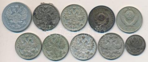 Oroszország 1899. 5k Ag + 1911-1924. 15k Ag (7x) + 1908. 20k Ag + 1982. 15k Zu-Ni-Zn T:2,2-
Russia 1...
