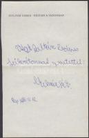 Molnár Gábor: Négyen a vadonban c. könyvének dedikált belső címlapja