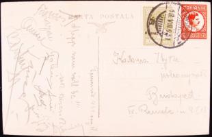 1933 A Fradi focistái által küldött és aláírt képeslap Temesvárról
