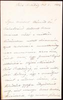 1884 Dessewffy Aurél (1846-1928) az utolsó országbíró, az MTA tagja saját kézzel írt levele vasúti ü...