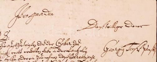 1689 Tersánszky György beregszászi úr német nyelvű levele hűbérurához Horeczky báróhoz / 1689 Letter...