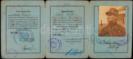 1945 Szabad közlekedésre jogosító orosz-magyar kétnyelvű igazolvány vasutas részére