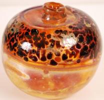 Régi színes szakított üveg asztali dísz, m: 8 cm, d: 9 cm