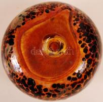 Régi színes szakított üveg asztali dísz, m: 8 cm, d: 9 cm