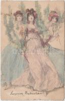 Engraving style art postcard