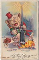 New Year, drunk dog, humour, Erika Nr. 5021 litho (fl)