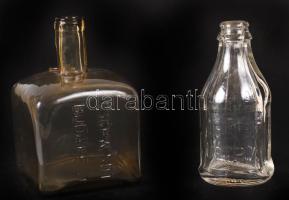 Gschwindt Budapest és Aigner Austria feliratú 2 db likőrös üveg, az egyik osztott, m: 16 és 18 cm