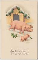 New Year, pigs; Amag No. 2125 litho