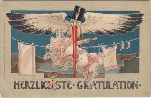 Congratulations, newborn baby greeting, litho s: William Müller (EB)