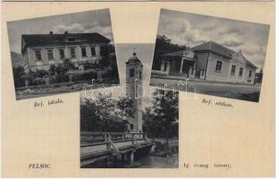 Pelsőc, Református iskola és otthon, Evangélikus torony / Calvinist church, Evangelist tower