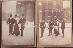 cca 1890-1900 Korcsolyázók a Városligetben, 2 db fotó, 9x12 cm