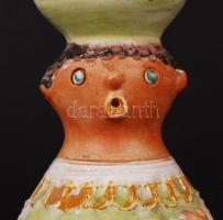 Kiss Roóz Ilona (1920-2010): Figurális gyertyatartó. Festett mázas kerámia, hibátlan, jelzett, m:20 ...