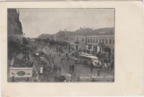 Szászrégen, Cauron cipőbolt, Nivea, Fő tér, autóbusz / shoe shop, square, automobile 'vissza' So. Stpl (EK)