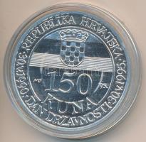 Horvátország 1995. 150K Ag "Függetlenség 5. évfordulója" T:PP Tanúsítvánnyal dísztokban! Croatia 1995. 150 Kuna Ag "5th Anniversary of Independence" C:PP With certificate in case!