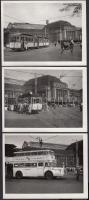 3 db közlekedési járműveket, régi buszt és villamosokat ábrázoló fotó, 12x9 cm