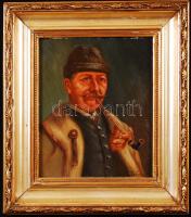 Horváth István: Pipázó. Olaj, farost, jelzett, antik keretben, 28×21 cm