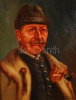 Horváth István: Pipázó. Olaj, farost, jelzett, antik keretben, 28×21 cm