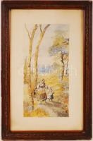 E. Horváth István: Hazafelé. Akvarell, papír, jelzett, antik keretben, 37×18 cm