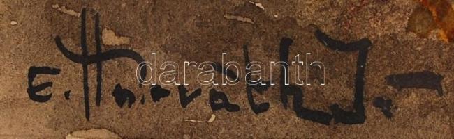 E. Horváth István: Hazafelé. Akvarell, papír, jelzett, antik keretben, 37×18 cm